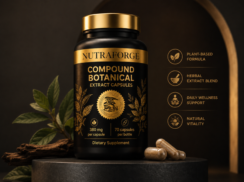 Compound botanical extract capsules private label bottle mockup