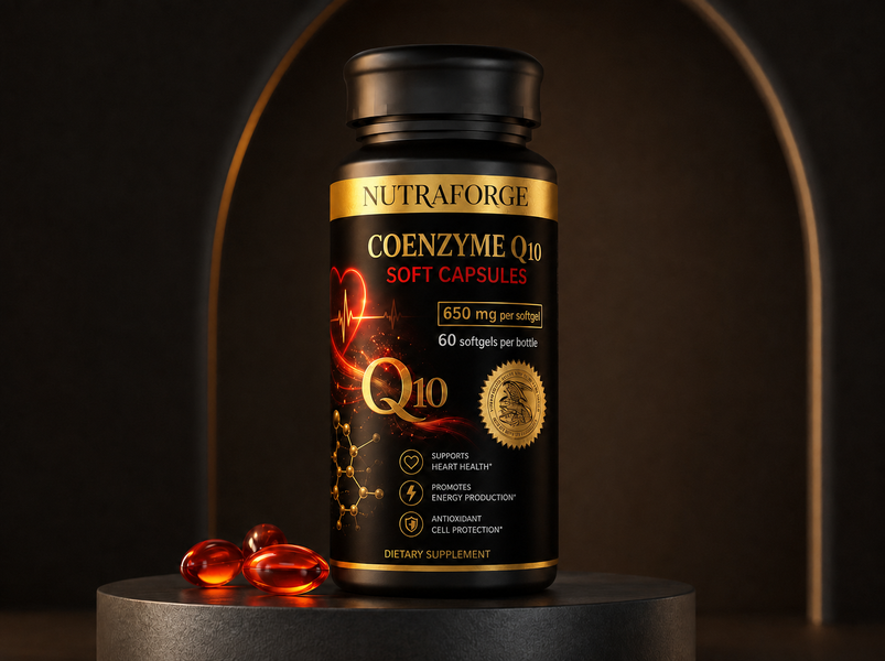 Coenzyme Q10 soft capsules private label bottle mockup