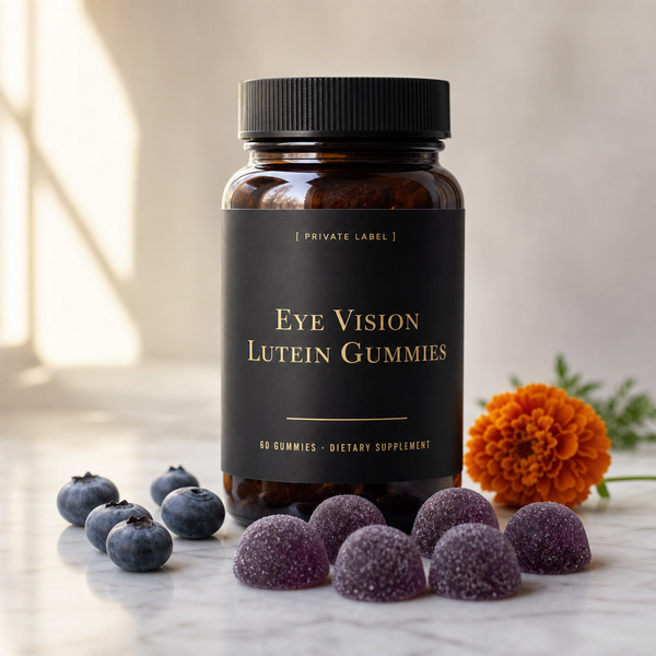 Eye vision lutein gummies private label amber bottle mockup