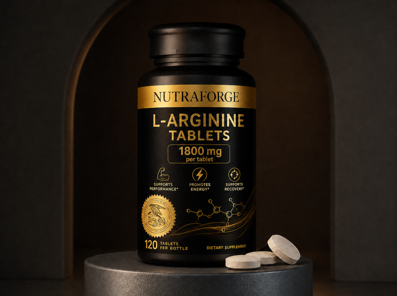 L-Arginine tablets private label bottle mockup