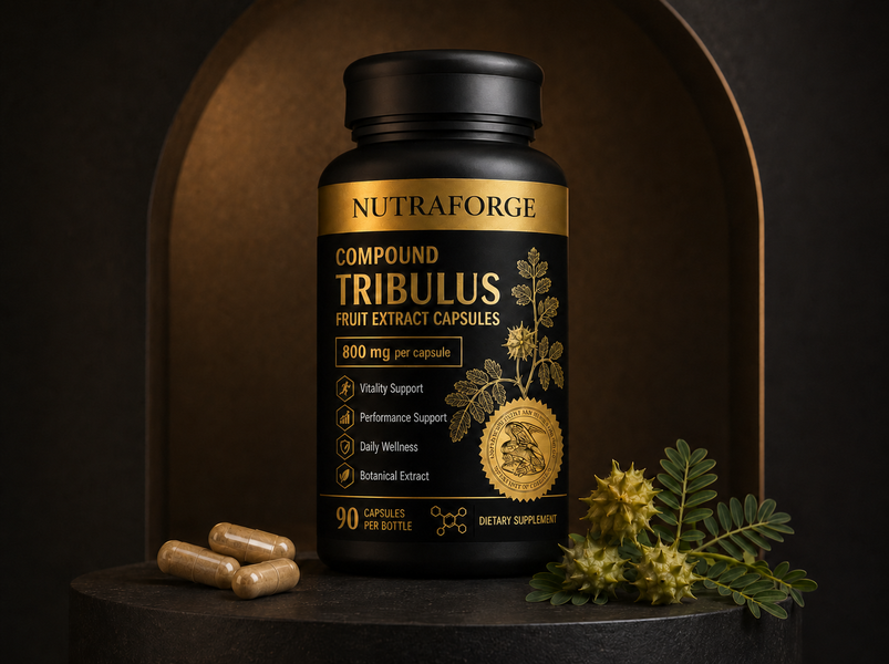 Compound tribulus fruit extract capsules private label bottle mockup