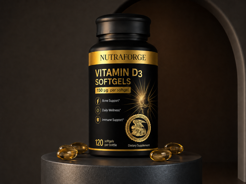 Vitamin D3 softgels private label bottle mockup